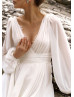 Long Sleeves Ivory Lace Chiffon Boho Beach Slit Wedding Dress